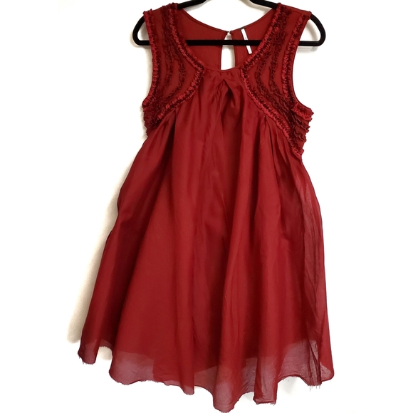 Free People Dresses & Skirts - Free People Burgundy Ruffle Beaded Baby Doll Dress